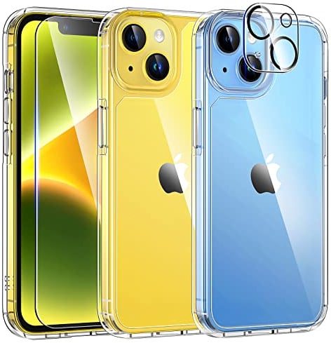TAURI Cover per iPhone 14 con Pellicola in Vetro Temperato,Custodia per Sottile Antishock, Anticaduta - Trasparente