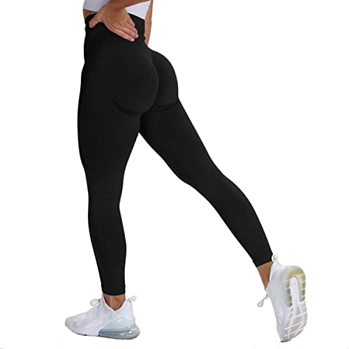 Sportleggings für Damen High Waist Blickdicht Lang Slim Fit Hohe Taille Push Up Booty Workout Elastische Sportleggings Yogahose Laufhose Gym, M, Regular, Regular, Schwarz