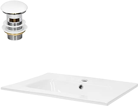 ML-Design Waschbecken Keramik Weiß 61x16,5x46 cm inkl. Ablaufgarnitur mit Überlauf Einbauwaschbecken Aufsatzwaschbecken Einbauwaschtisch Waschschale Waschplatz Handwaschbecken für Badezimmer/Gäste-WC