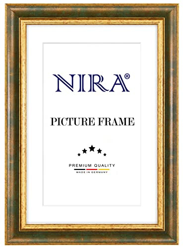 NiRa Massiv Holz Bilderrahmen 15 x 20 cm in Grün Gold | Farbe und Größe wählbar | Rahmen für Poster | Puzzle | Foto collage HD048