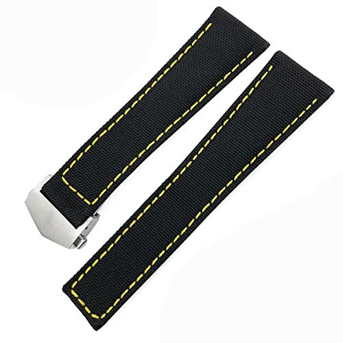 GANYUU Für Tag Heuer CARRERA AQUARACER 20 mm 22 mm Uhrenarmbänder Segeltuch Nylon Leder Uhrenarmband Faltschnalle Schwarz Uhrenarmband (Farbe: Schwarz Gelb Silber, Größe: 22 mm)