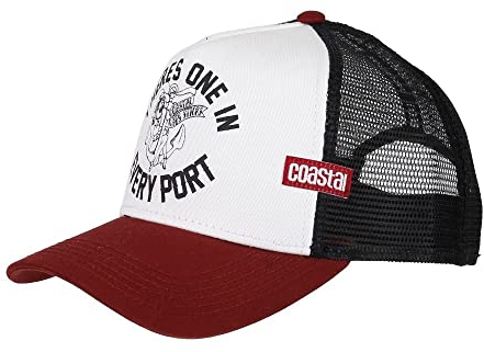 Capspin Every Port Trucker Cap Basecap Anker Flosse Meer Weiß Rot Blau mit exklusivem Aufkleber - One-Size