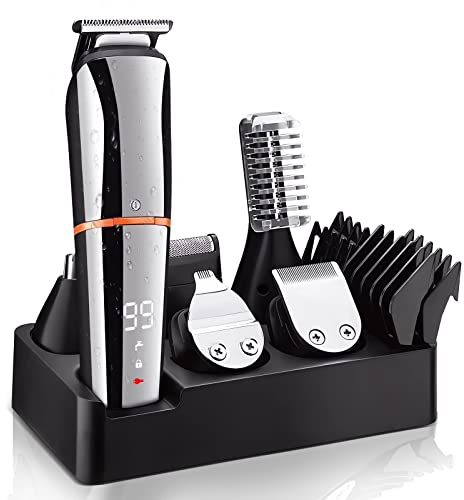 Unipampa Tondeuse Barbe Homme, Tondeuse Cheveux Professionnelle, Sans Fil Tondeuse à Cheveux, Rasoir Electriques Tondeuse Corps, Tondeuse de Précision, Tondeuse Nez et Barbe 6 en 1, Écran à LED