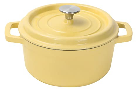 Enameled Cast Iron Dutch Oven with Lid - 2.45 Quart Enamel Coated Cookware Pot, Long-Lasting, Naturally Non-Stick Enamel Dutch Oven Yellow 22cm