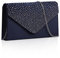 NiCoLa Women Envelope Clutch Bag Navy Blue Satin Clutch Bags, Evening Clutch Bags for Women, Clutch Bag Purse with Detachable Chain Strap for Wedding Prom Party