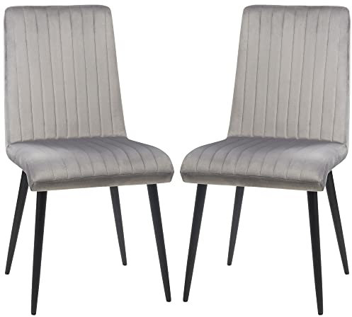HOMCOM 2 pz Set Sedie da Pranzo Imbottite in Tessuto Effetto Velluto, Sedie da Cucina con Gambe in Acciaio e Design Salvaspazio, 43x58x90 cm, Grigio e Nero