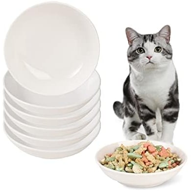 Set de Gamelle Chat Ceramique - Lot de 6 Gamelles pour Chats Porcelaine - Assiette Chat - Bol Croquette Chat - Ecuelle pour Chat - Plat Nourriture Chat - Micro-Ondes et Lave-Vaisselle - Blanc - 250 ml