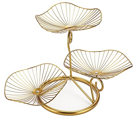 OLegei Corbeille à fruits en métal Porte-Fruits à 3 étages panier à fruits et légumes Support décoratif pour le pain, les bonbons et les fruits sur le comptoir de la table (or)