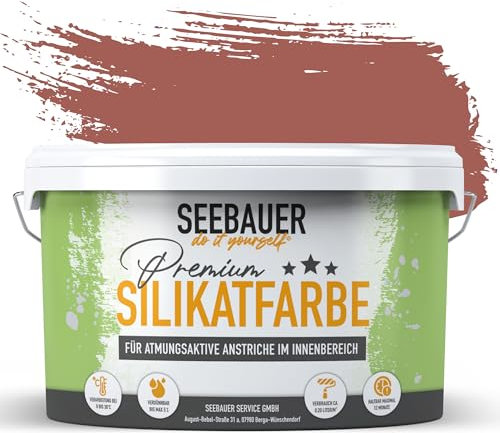 SEEBAUER diy Silikatfarbe Dunkelrot 2,5L für Innen (No. 324 Cherry Kiss) Atmungsaktive Mineralfarbe für Allergiker - Abwaschbare Wandfarbe - Rottöne hohe Deckkraft