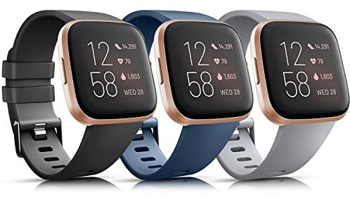 Wanme Pack 3 Bracelet de Remplacementpour Fitbit Versa 2/Bracelet Fitbit Versa Lite/Bracelet Fitbit Versa Femmes Hommes,Silicone Sport Classique Remplacement Compatible avec Fitbit Versa 2(L,Pack E)