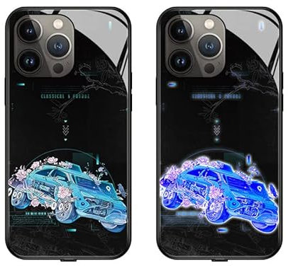 LED Intelligent Sound Control Light-Up Phone Case for iPhone 14 13 12 Pro Max, Tempered Glass Back Soft Slim TPU Bumper Shockproof Colorful Light Up Phone Case,Call Music Flash. (for 12 Pro Max, A)