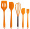 Silicone Rubber Kitchen Supplies Set Baking Tools 5PCS (Small Scraper + Large Scraper + Egg Beater + Leak Spatula + Small Oil Brush) Orange