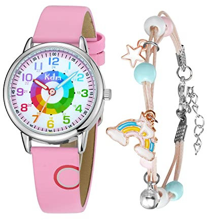 CIVO Kinder Uhr Mädchen Analoge Kinderuhren für Jungen Kinderuhren Set Lernen Wasserdicht Kinderuhr Leicht Lesen für Alter 4-12 Kinder große Geburtstagsgeschenke Rosa