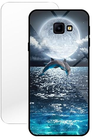 KARTXITAI Coque Compatible avec Samsung Galaxy J4 Plus,Verre Trempé Dure + Bords Couvrants Silicone TPU Souple Hybride Étui Antichoc Anti Rayures Case+Film Protection écran Dauphin Eau de mer