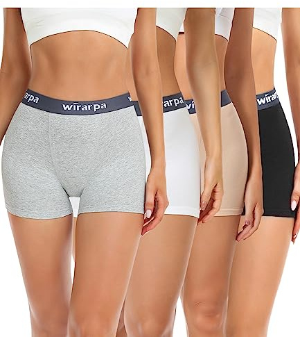 wirarpa Damen Panties Boxershorts Baumwolle Unterhosen mit Bein | Ohne Etikett, Breiter, weicher Bund, Kurze Hosen unter Kleid, 3 Schrittlänge, 4er Pack