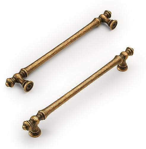 Amerdeco 6 Pièces Poignées de Meuble Bronze Rétro, 192mm, en Alliage de Zinc, pour Cuisine, Armoires, Tiroirs et Placards UK0017