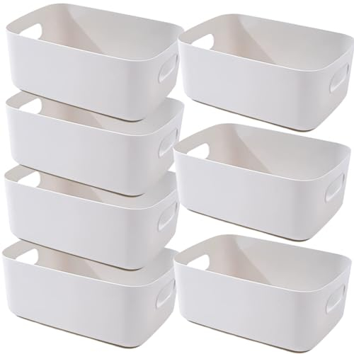 EURXLQ 7 Stück Aufbewahrungsbox Kunststoff Aufbewahrungskorb mit Griffen Eingedicktes Badezimmer Organizer Küchenschrank Körbe Aufbewahrung Kunststoffbox für Badezimmer Küche (Grau, 20×15×7 cm)