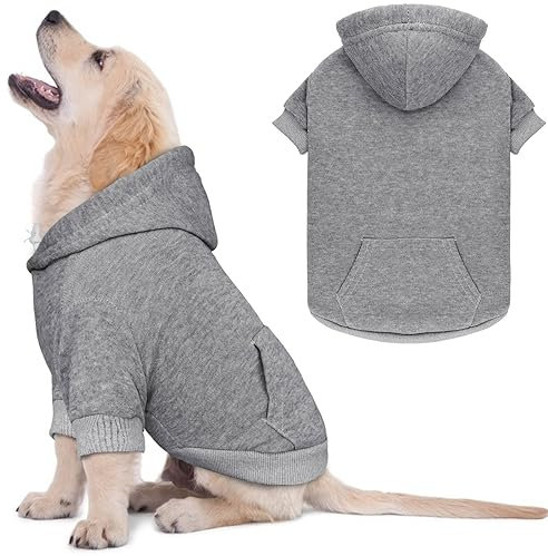 Hundepullover für kleine Hunde, Hunde-Kapuzenpullover, solide, weich, gebürstetes Fleece, Hunde-Kapuzenpullover mit Tasche (Grau, S)