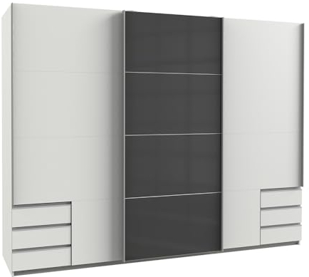 Lomadox Kleiderschrank Schwebetürenschrank 270cm mit Schubkästen, weiß und Graphit