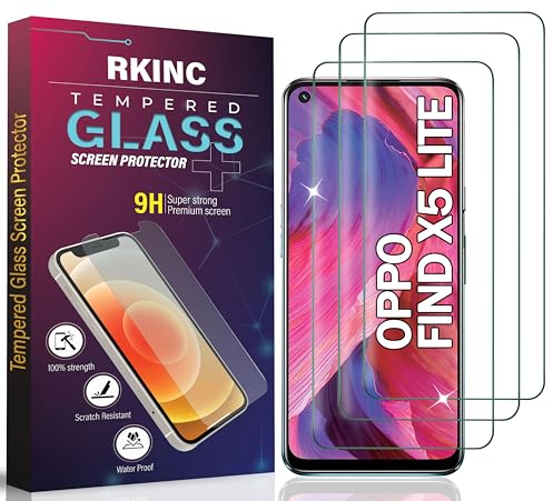 RKINC Protector pantalla [3 Piezas] para Oppo Find X5 Lite, Cristal templado película de vidrio, 9H 0.33 mm [Garantía de por vida][Anti-rasguño][Anti-rotura][Sin burbujas]