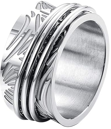 JewelryWe Angst Spinner Ring Damen: 11mm Breite Damen-Ring Edelstahl Fidget Anxiety Ringe Anti Stress Zapple Drehbarer Band Frauen Spinning Angst Ringe mit Gravur Silber Größe 60