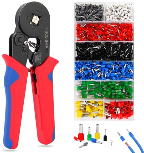 Juego de 1200 casquillos de cable con alicates de crimpado, crimpadora, crimpadora, férulas de cable, alicates de prensa, crimpadora para 0,25 – 10 mm² (AWG 23-7)