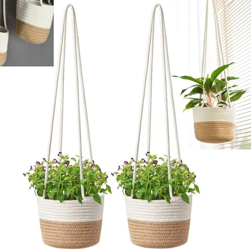 2 PACK Plant Hangers Hanging Basket Planter Flower Pot Cotton Rope Woven Baskets 72cm Wall Hanging Planter Ceiling Plants Holder Indoor Outdoor Flower Pot Storage Hanger Decorative for Home Garden