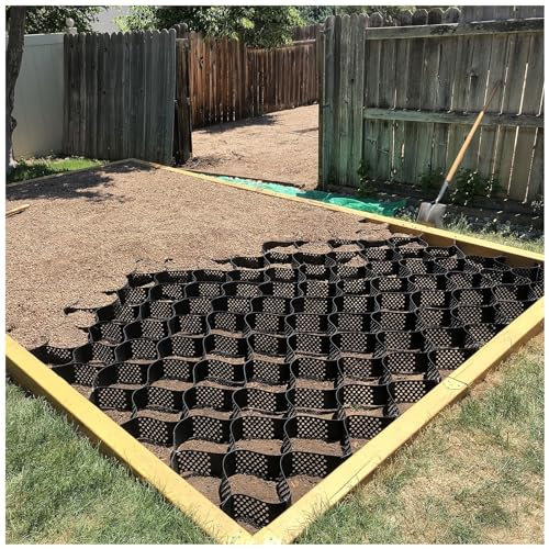 Kiesgitter Kiesmatten Bodenwabe Großes Bodengitter, Fundamentgitter Auf Polyethylenbasis Pflastersteine, 10cm Tiefe Geo-Raster Mit 10 Ankern, Durchlässiges, Schräges Stabilisierungsnetz, Schwarz ( Col