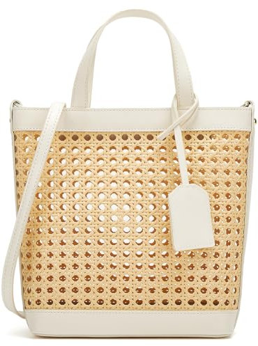 Bolso de mano de ratán para mujer, bolso de playa de paja, bolso cruzado de piel sintética, bolso de hombro de verano, lindo bolso de mano, Blanco, Small