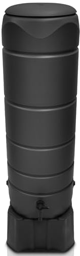 YourCasa Regentonne [CircleTower] 110L mit Standfuss, Deckel & Wasserhahn - Regenfass Frostsicher aus Kunststoff - Regenwassertonne - Regenwassertank Garten Wassertank Regensammler (Anthrazit)