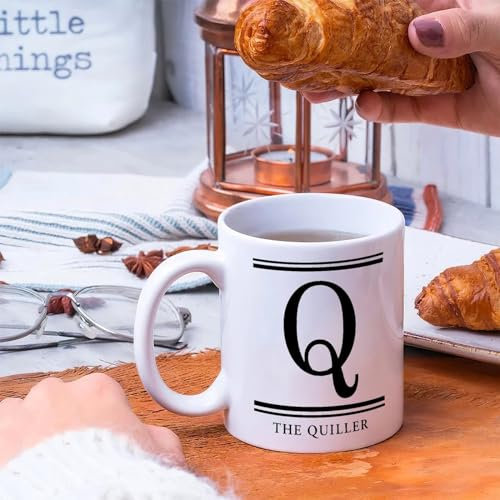 Wodevor Kaffeetasse mit der Aufschrift Initial Q, weiß, Familiennachname, Keramik, Teetasse, lustige Morgen-Tassen, Geburtstag, Festival, Geschenk für Kinder, Ruhestand, 325 ml