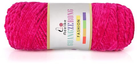 Aeelike 200g Warme Chenille Wolle zum Stricken, Flauschige Dicke Garn zum Handstricken, Samt Velvet Babywolle zum Häkeln, 3 Ply Weich Plüschwolle für Amigurumis Babydecke, Rose