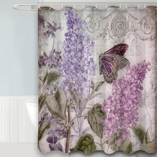 FAIRYGATE Duschvorhang Stoff Rosa Dusch Vorhang Duschvorhang Blätter Blume Schmetterling Wasserdicht Bathroom Curtain Anti Schimmel Duschvorhänge mit 12 Haken 180 x 180CM Blätter B9117