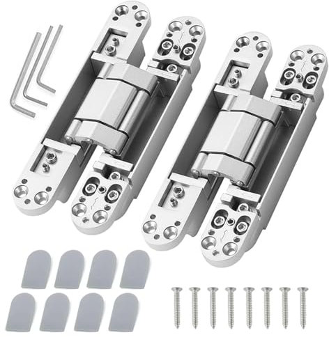 Hidden Cross Hinges, 2 Pack Zinc Alloy 180 Degrees Adjustable Invisible Hinges for Wooden and Folding Doors (Silver)