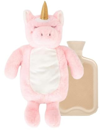 Whitehouse Leisure Unicorn Hot Water Bottle with Soft Plush Pink Cover, 750 ml