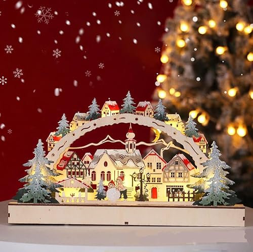 Weihnachtsdorf mit Beleuchtung und Tmer, Lichterbogen Weihnachtsdeko Holz, Schwibbogen Weihnachten Weihnachtshaus Beleuchtet Weihnachtsstadt Weihnachtshäuser, Christmas Village Weihnachten Beleuchtet