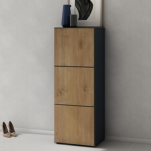 doporro Schuhschrank Schuhregal Schmal Schuhkommode 45 cm Schuhschrank in Anthrazit matt und Kerneiche Holz Aufbewahrung für Schuhe mit 6 Fächern Schuhschrank02