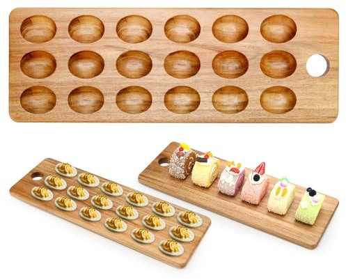 Wood Egg Tray for Deviled Eggs Holder Countertop Acacia Wooden Serving Plates Easter Gift Kitchen Charcuterie Board Small Container Devil Egg Dish Hosting Essentials Carrier Devilled Egg Platter