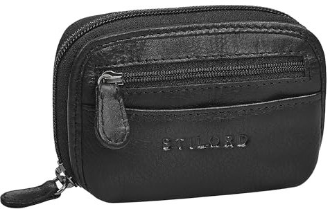 STILORD 'Eason' Portachiavi in Pelle da Uomo con Molti Scomparti - Astuccio per Chiavi e Monete da Donna - Portachiavi in Cuoio Autentico con Scomparto per Banconote, Colore:nero