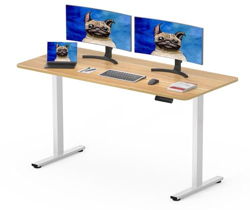 SANODESK Sitz- und Stehschreibtisch, 120 x 60 cm, mit kompletter Tischplatte, höhenverstellbar, elektrisch, mit 4 Speichervoreinstellungen, intelligentes Panel, Ahorn