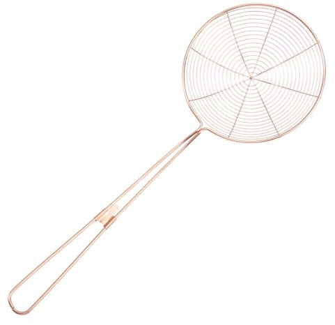 Stainless Steel Food Strainer Spoon, Oil Filter Basket for Hot Pot | Large Shallow Basket, Loop Handle for Hanging Storage, Drains Boiling Liquid and Hot Oil, Noodles Vegetables
