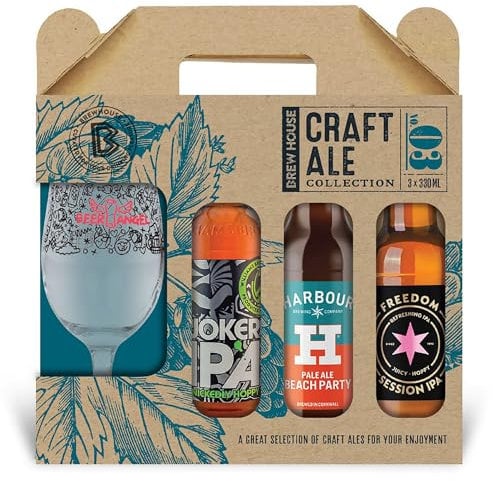 Brew House Craft Ale Collection. Including 3x 330ml bottles of Craft Ales with a Chalice Glass. Williams Bros, Harbour Brewing, Freedom Brewing. Perfect for Christmas and Birthdays by Blue Tree Gifts