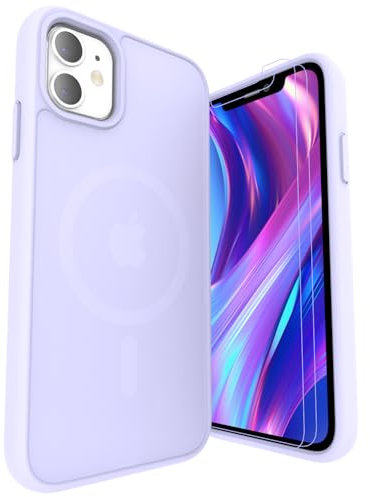 LUNOVATE Hülle für iPhone 11/XR, [Anti-Gelb] Magnetische Klare Hülle mit 2 Schutzfolie, Kratzfester Durchsichtig PC Rücken, Bunte Transparent Stoßfest für iPhone 11 und iPhone XR 6.1 Zoll - Lila Matt