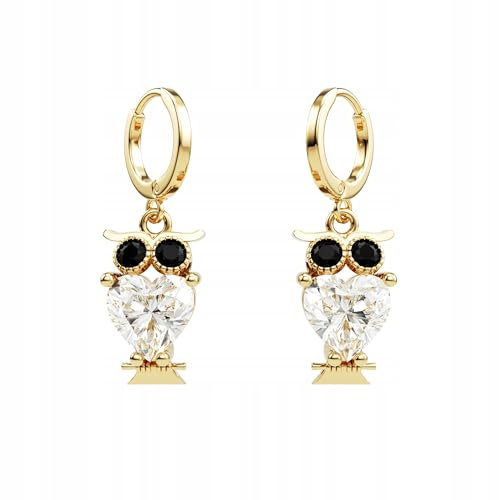 Eulen Ohrringe Damen Gold & Silber – Funkelnde Eule Ohrhänger mit Strass – Herzförmiger Kristall Schmuck – Modische Tiermotiv Ohrringe für Frauen & Mädchen – Geschenkidee, süßer Modeschmuck (Gold)