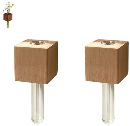 Mini Vase Magnets for Fridge, Solid Wood Flower Arrangement Test Tube Vase Refrigerator Magnets for Fridge Decoration, Office & Living Room, Kitchen, Hydroponics Plants,Decor Gift (Beech 2PCS)