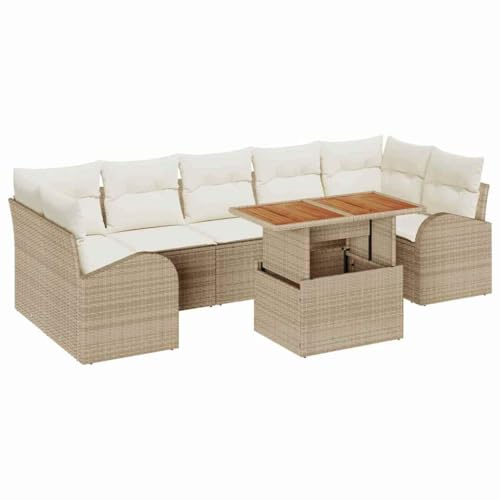 vidaXL Garten-Sofa-Set mit Speicher 8 pcs Beige Poly Rattan, Modulares Gartenlounge-Set, rechteckige Sofas, schicke Rattanmöbel, Platz ohne Ende!
