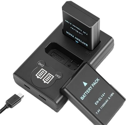 2-Pack EN-EL14 EN-EL14a Cameras Replacement Battery, Dual USB Charger Set - Compatible With Nikon D5600 D3200 D3500 D3300 D3400(Set 1)