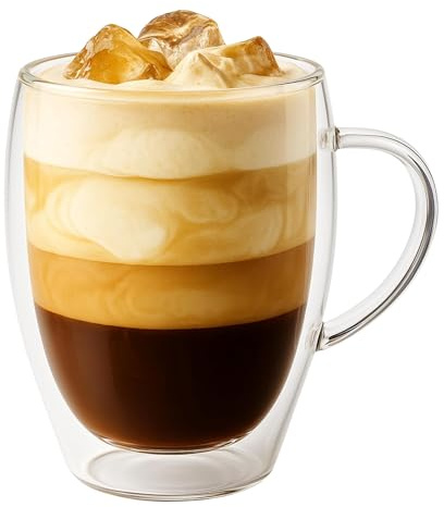 iN Insulated Glass Mug 350ml – Double Wall Borosilicate Glass Coffee Cup for Hot & Cold Drinks, Lightweight Heat Resistant Glassware for Latte, Tea, Cappuccino, Iced Coffee, Mocktails & Desserts