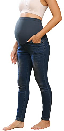 Maacie Umstandshosen Lange Elastisch Jeans für Schwangerschaft Bequem Jeans Frühling Sommer