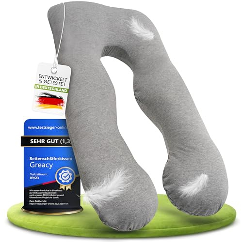 Greacy Seitenschläferkissen mit Bezug [waschbar - Flexible Füllung] Stillkissen XXL | Pregnancy Pillow | Kissen Schwangerschaft | Body Pillow | Schlafkissen | Schwangerschaftskissen (Telegrau)